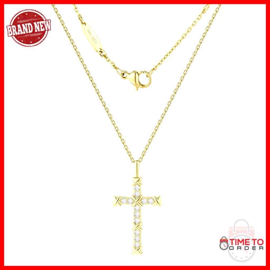 14k Gold Cross Chain Necklace, 19 Inch Cable Chain For Women & Men